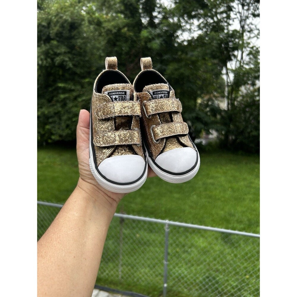 Converse All Star Infant Gold Glitter Sneakers Size 8 US / EU 24 - Picture 10 of 10